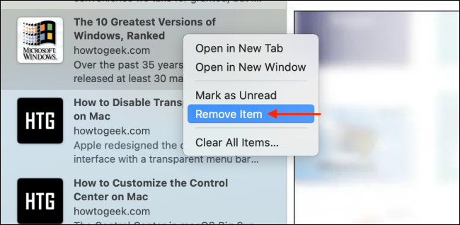 Remove Item from Safari Reading List