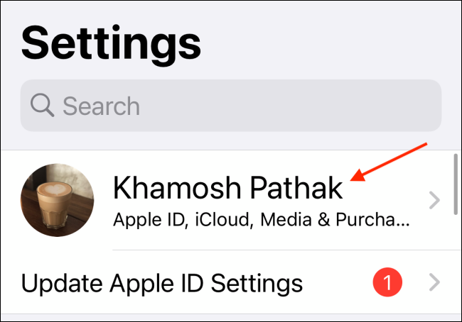 Select Profile from Settings App on iPhone