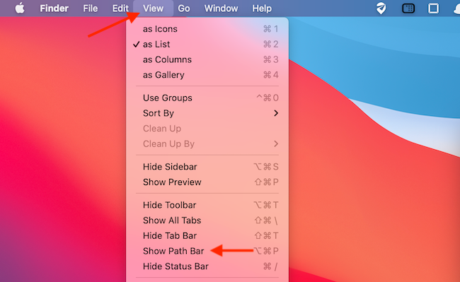 Select Show Path Bar from Finder Menu