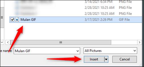 Selecting a GIF in File Explorer
