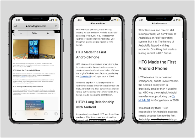 Small and Big Text Sizes in Safari on iPhone