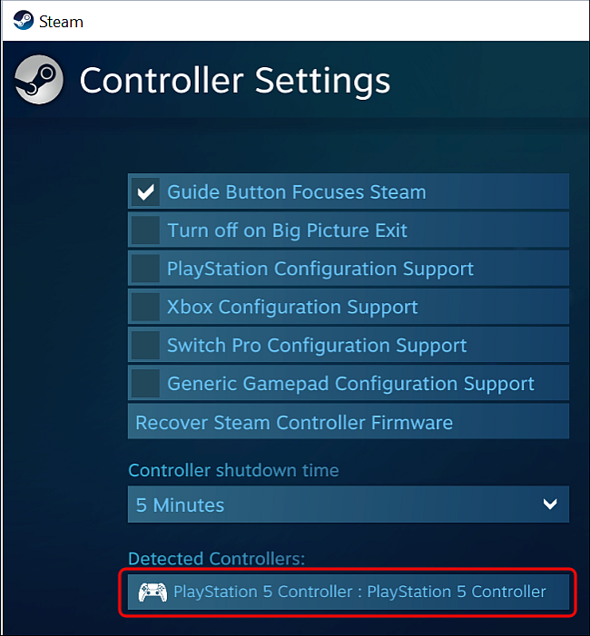 Spot PS5 Controller in Steam Controller Settings