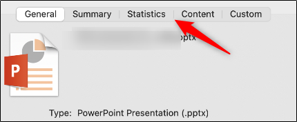 Statistics tab in Properties window