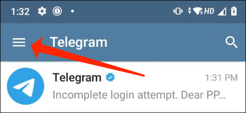 Tap the three-line-menu in Telegram for Android