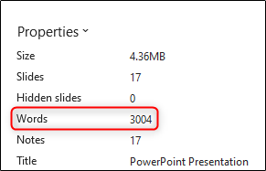 open office presentation word count