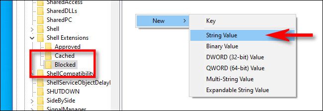 In the "Blocked" key, add a new string value.