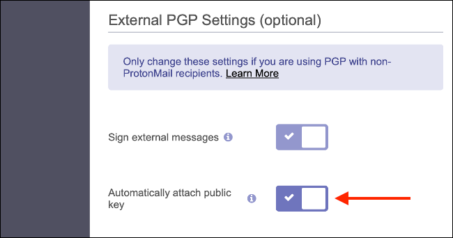 Automatically Attach Public Key to Outgoing ProtonMail Messages