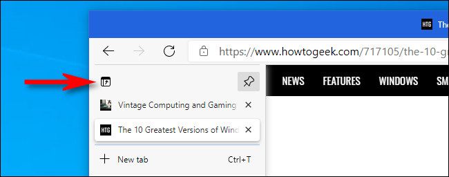 In Microsoft Edge, click the vertical tabs button again to switch back to horizontal tabs.