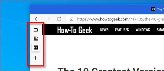 An example of the collapsed vertical tabs column in Microsoft Edge.