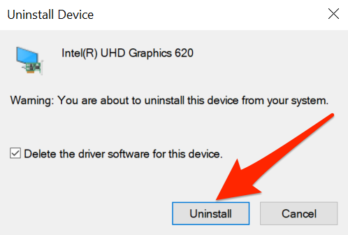 Uninstall Device window