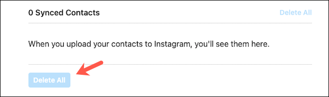 Delete synced contacts on Instagram website