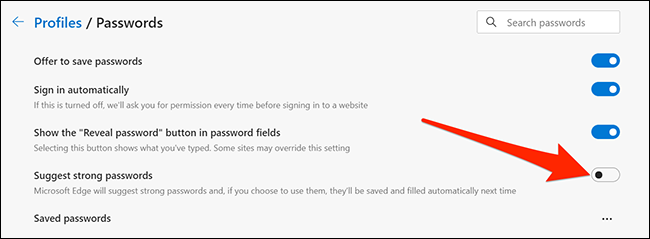 Disable password suggestions in Microsoft Edge