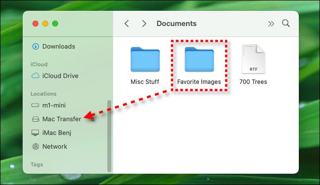 Drag files onto the USB flash drive's name in your Finder sidebar.