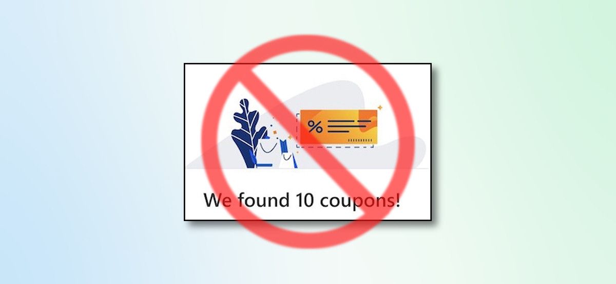Microsoft Edge shopping coupons suggestion with a cross sign over it