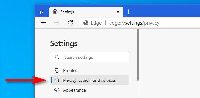 In Edge Settings, click "Privacy, Search, and Services."