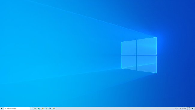 A clean, empty Windows 10 desktop and taskbar.