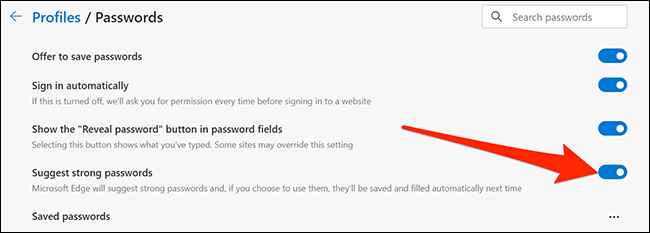 Enable password suggestions in Edge