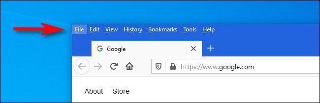 An example of menu bars in Firefox on Windows 10.