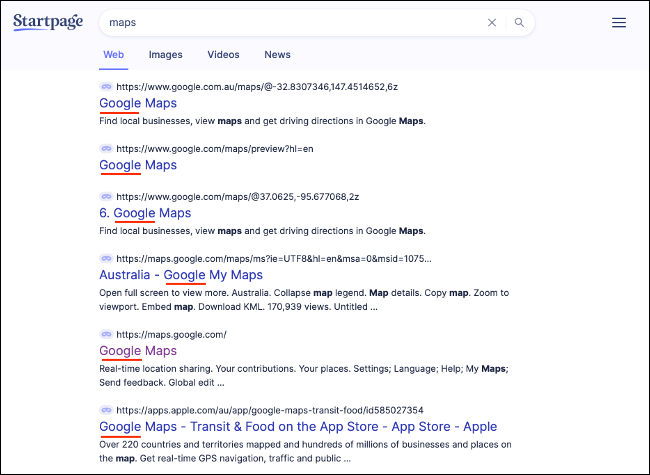 Google Products Appearing in StartPage Search