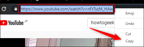 highlighted url in the address bar.