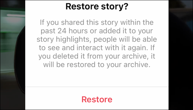 Restore deleted story on Instagram
