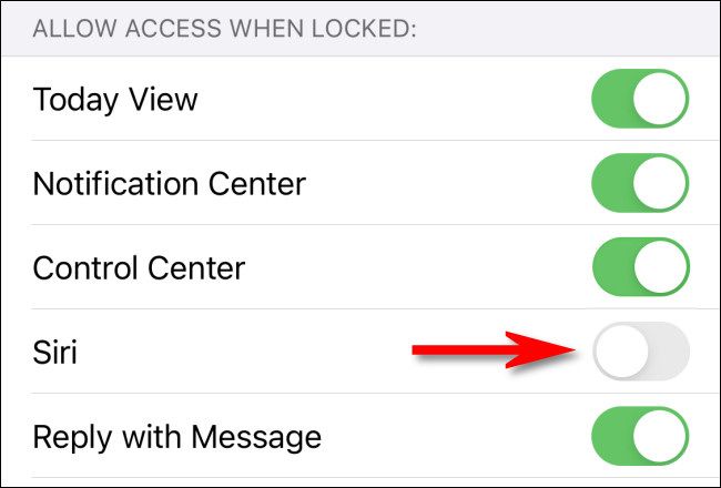 In Passcode settings, turn off the switch beside "Siri."