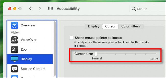 To make your Mac mouse pointer larger, use the "Cursor size" slider.