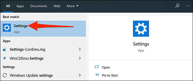 Open Settings on Windows 10