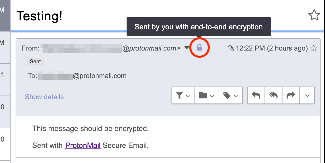 Email Encrypted Internally by ProtonMail