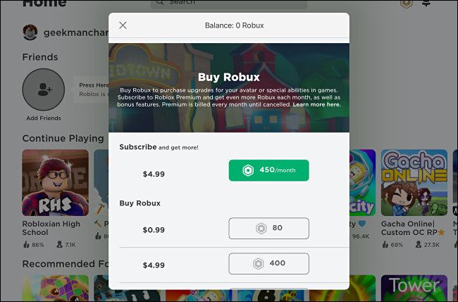 Buying Robux on Roblox