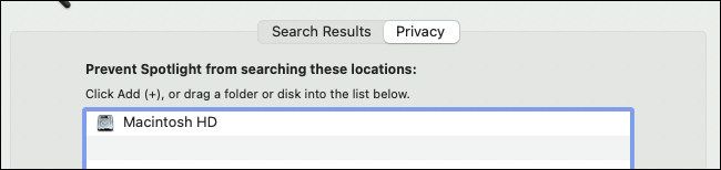 You'll see "Macintosh HD" in the list of locations to exclude from Spotlight searches.