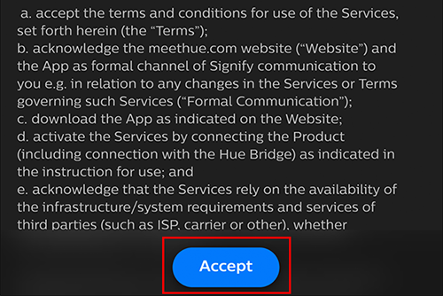 Agree to the Terms and Conditions by tapping "Accept"