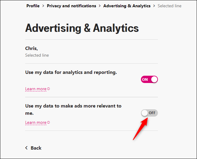 Disable &quot;Use my data to make ads more relevant to me.&quot;