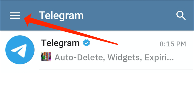 Tap the three-line menu on the top-left in Telegram for Android