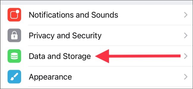 Tap Data and Storage in Telegram settings