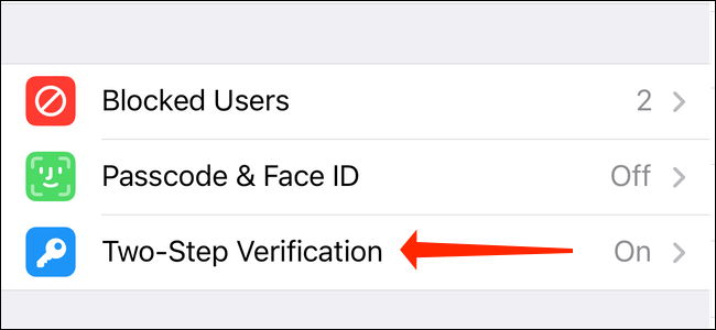 Tap two-step verification on Telegram for iPhone