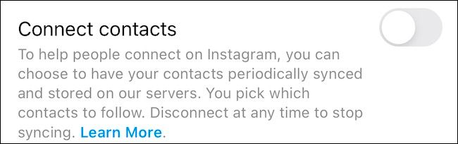 Toggle Connect Contacts on Instagram