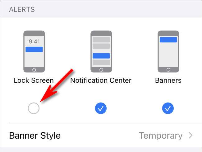 In an app's Notification settings, uncheck "Lock Screen."