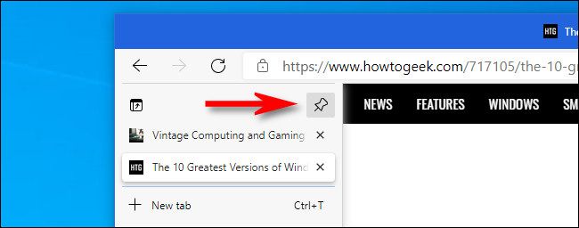 In Microsoft Edge, click the pushpin button in the vertical tabs column to keep the column expanded.