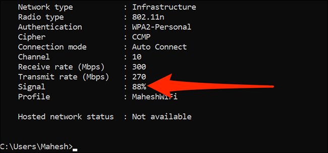 Find the Wi-Fi signal strength using the Command Prompt