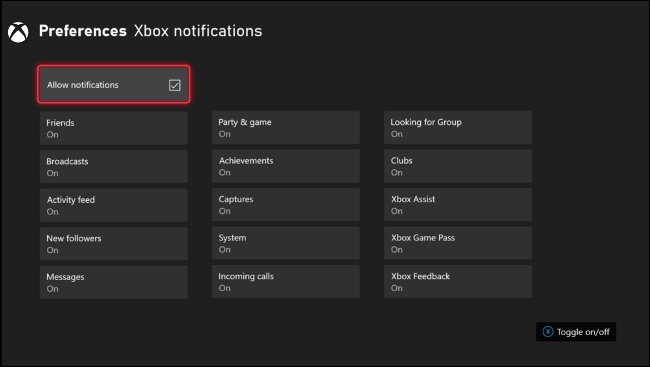 Xbox Notifications Settings