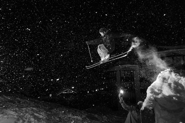 photo showing skier at night
