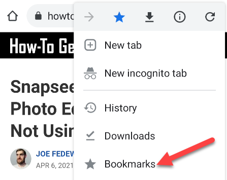 select Bookmarks from menu