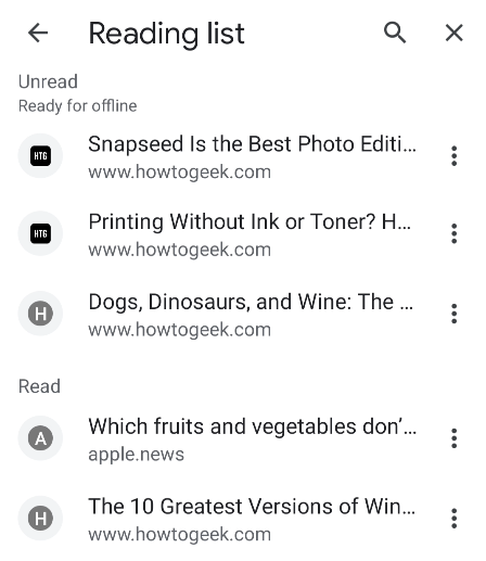 chrome reading list on android