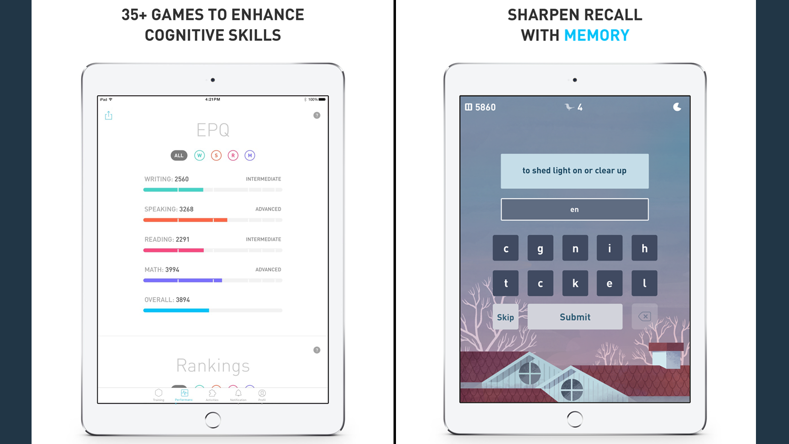 Elevate app with games and scores