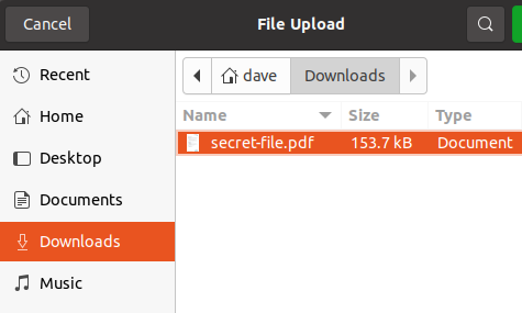 File selection dialog with a file selected