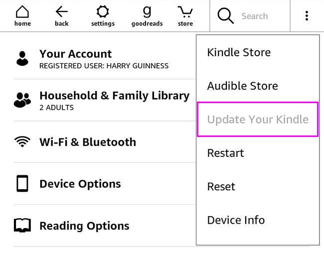 update your kindle option