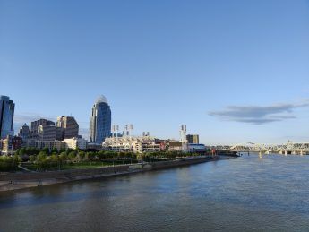 A closer view of Cincinnati over the river