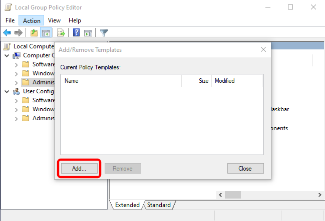 Add a New Template to the Group Policy Editor