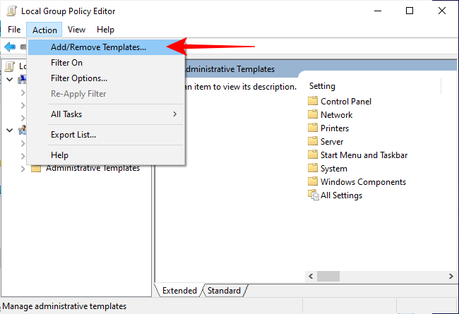 Add/Remove Templates option in Group Policy Editor